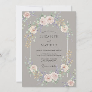Invitation Mariage Taupe Rose Pivoine
