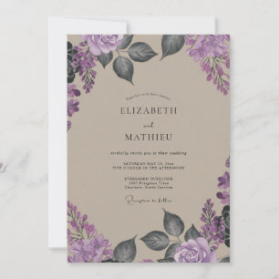 Invitation Mariage Taupe Wisteria prune