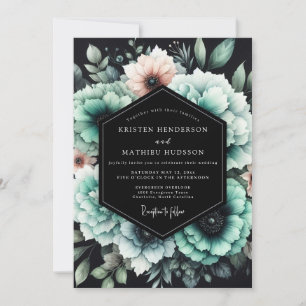 Invitation Mariage Teal & Blush Shadowy Bloom