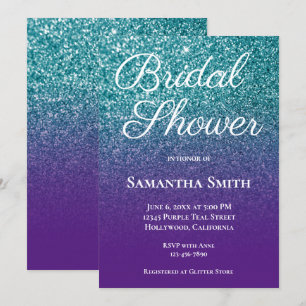 Invitation Mariage Teal et Violet ombré pailleté