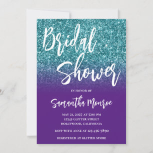 Invitation Mariage Teal Pailleté Dégradé Violet Royal