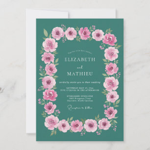 Invitation Mariage Teal Rose Ornée