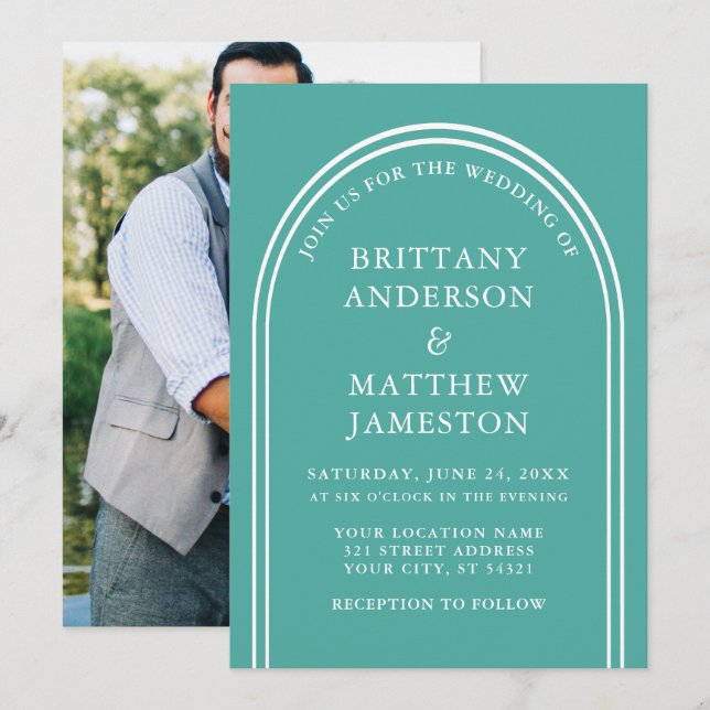 Invitation Mariage Télégant Arc Photo Moderne (Devant / Derrière)