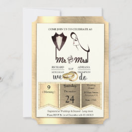 Invitation Mariage Tendance Feuille d'Or-Argent-Laiton