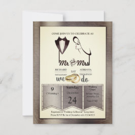 Invitation Mariage Tendance Feuille d'Or-Argent-Laiton