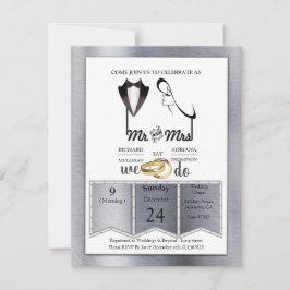 Invitation Mariage Tendance Feuille d'Or-Argent-Laiton