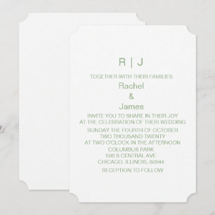 Invitation Mariage Tendance Initiales Monogramme Blanc Vert S