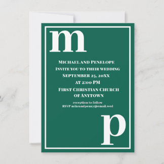 Invitation Mariage Tendance Monogramme Vert Émeraude Mignon