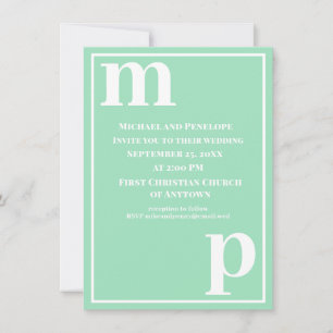 Invitation Mariage tendance Monogramme vert mousse de mer Mig
