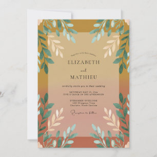 Invitation Mariage Terracotta Ambre Feuilles Peintes