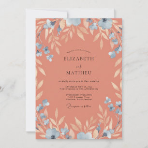 Invitation Mariage Terracotta Azure Feuillu