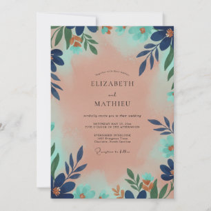 Invitation Mariage Terracotta Navy Feuillu