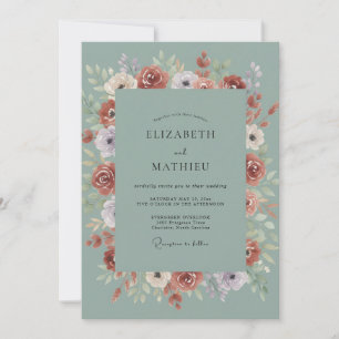Invitation Mariage Terracotta Seafoam Ranunculus Eucalyptus