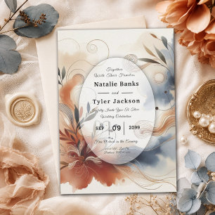 Invitation Mariage Terracotta Twilight et Navy Blooms