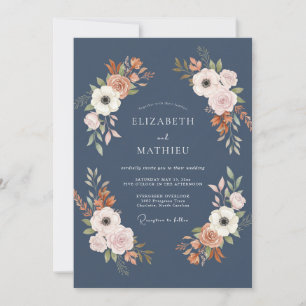 Invitation Mariage Terre Cuite Ardoise Fleurie