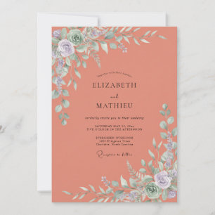 Invitation Mariage Terre Cuite Feuille Atténuée