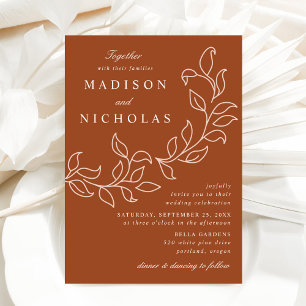 Invitation Mariage Terre Cuite Feuilles en Cascade