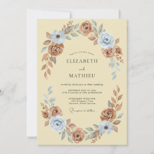 Invitation Mariage Terre Cuite Fleur Acier Bleu