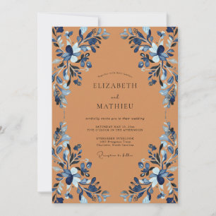 Invitation Mariage Terre Cuite Indigo Pivoine