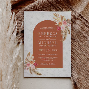 Invitation Mariage Terreux Bohème Floral Pampas Terracotta
