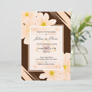 Invitation Mariage Terreux Brun Chocolat et Floral Pêche