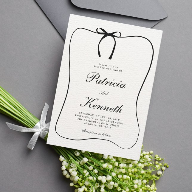 Invitation Mariage texturé noir & blanc Ligne Art Bow (Créateur téléchargé)