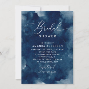 Invitation Mariage Thème Aquarelle Bleu Marine. Moderne Côtiè