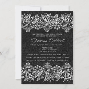 Invitation Mariage Thème Cuir Noir et Dentelle