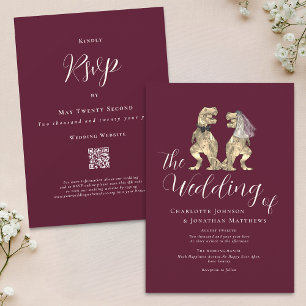Invitation Mariage Thème Dinosaure Bordeaux Crème Code QR
