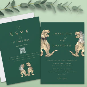 Invitation Mariage Thème Dinosaure code QR Vert