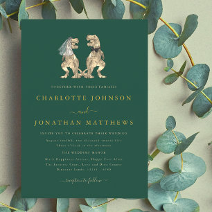 Invitation Mariage Thème Dinosaures Vert Or