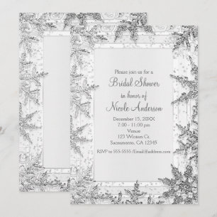 Invitation Mariage thème Hiver Blanc et Argent Flocons de Nei