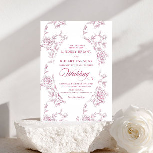 Invitation Mariage thème motif de roses roses et blanches rom