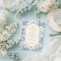 Mariage Toile de Jouy Florale Bleue Française