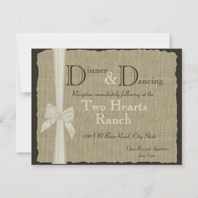 Invitation Mariage Toile de Jute et Ruban Réception Rustique (Devant)