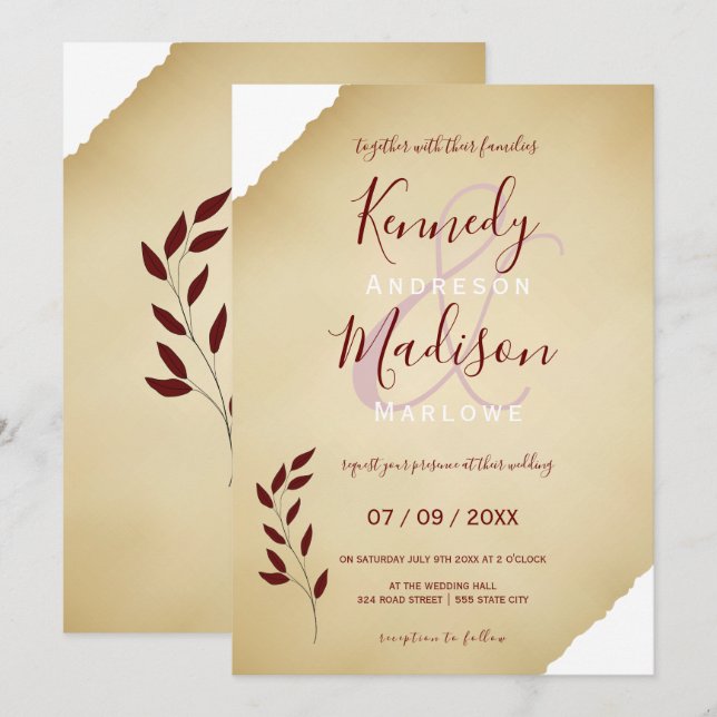 Invitation Mariage Torn Sepia Géométrique non binaire (Devant / Derrière)