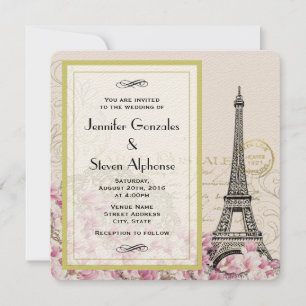 Invitation Mariage Tour Eiffel Vintage avec Fleurs Sauvages R