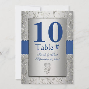 Invitation Mariage Tourbillon Argent Bleu Royal Monogramme