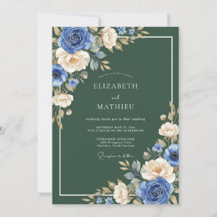 Invitation Mariage Tourbillon Botanique Ivoire Bleu