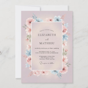 Invitation Mariage Tourbillon Floral Romantique Lavande