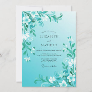 Invitation Mariage Tourbillon Floral Sarcelle
