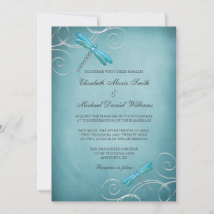 Invitation Mariage Tourbillons de Libellule Bleu sarcelle
