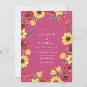 Invitation Mariage Tournesol Coquelicot Magenta