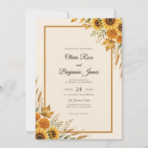 Invitation Mariage Tournesol Doré et Sauge d'Automne