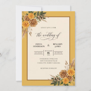 Invitation Mariage tournesol eucalyptus ambre moutarde
