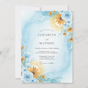 Invitation Mariage Tournesol Eucalyptus Azur Ambre