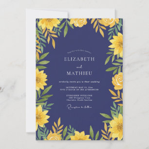 Invitation Mariage Tournesol Eucalyptus Or Indigo