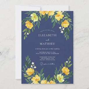 Invitation Mariage Tournesol Jaune Ardoise Eucalyptus Depouss