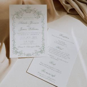 Invitation Mariage Tout Compris Argent Ancien Vert Sauge