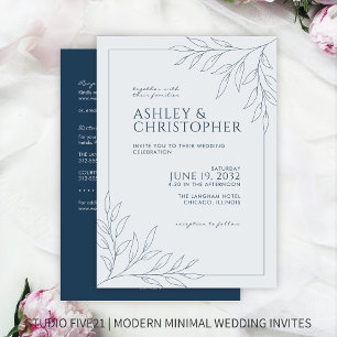 Invitation Mariage Tout-Compris avec Motif de Feuillage Bleu 
